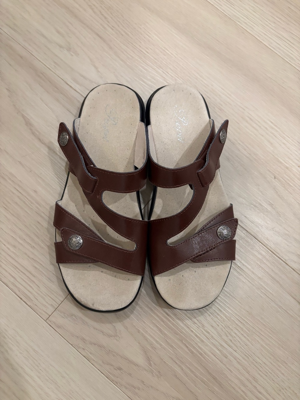 Propet St.Lucia Brown Leather Adjustable Sandals size 7.5 wide